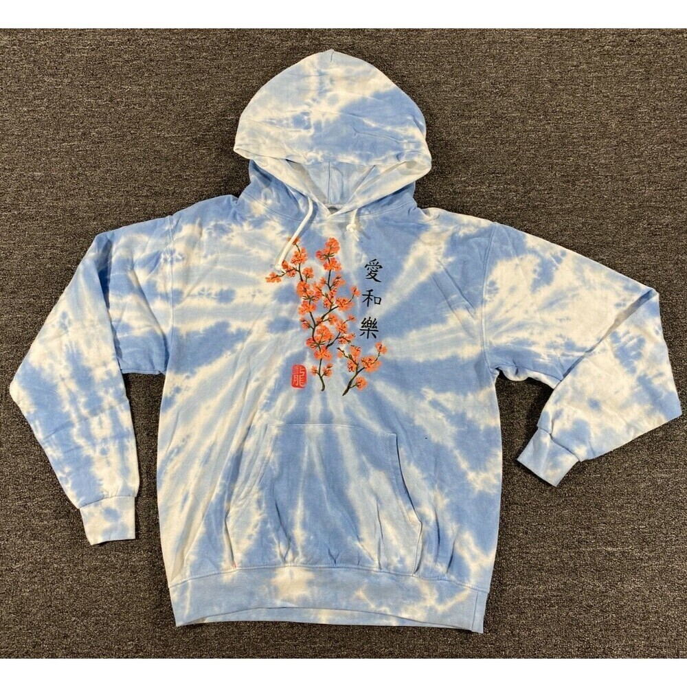 Artist Union Sweater Mens Medium Blue Hoodie Tie Dye Pullover Japan Blossom XL